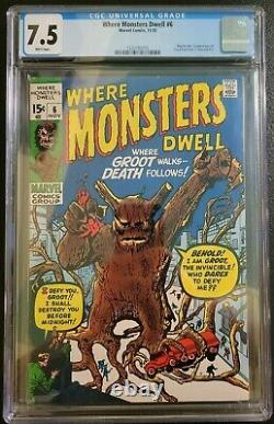 1970 Where Monsters Dwell #6 CGC 7.5 White Pages First Appearance of Groot