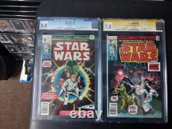 1977 Marvel Star Wars #1 White Pages CGC 8 + #4 White Pages Signed x 2 CGC 7.5