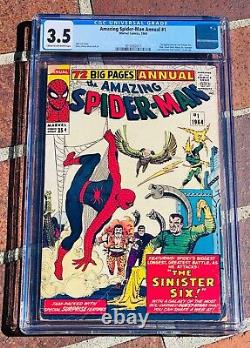 1st Appearance Sinister Six! Amazing Spider-Man Annual #1 CGC 3.5 WHITE PAGES