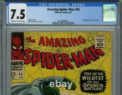 Amazing Spider-Man #45 1967 CGC 7.5 Off White to White Pages Lizard 3rd App Book