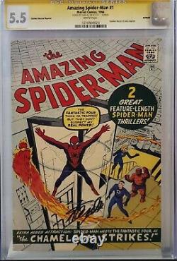 Amazing Spider-man #1 Cgc 5.5 Ss Signed Stan Lee Golden Record Grr White Pages