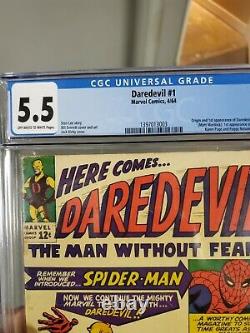 Daredevil 1 CGC 5.5 OWithWHITE Pages! Classic Marvel Key1st Issue SpidermanFF 1964
