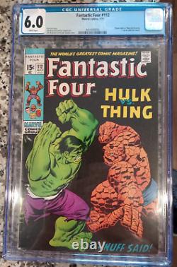 Fantastic Four #112 Cgc 6.0 White Pages Classic Hulk Vs. Thing Battle Issue