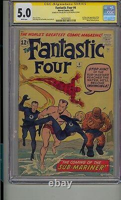Fantastic Four #4 Cgc 5.0 Ss Signed Stan Lee On Back Sa Sub-mariner White Pages