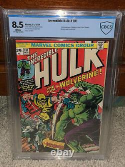 Hulk #181 CBCS 8.5 1974 1st Wolverine! White Pages! Free CGC sized mylar! K10 cm