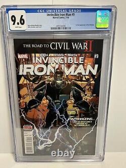Invincible Iron Man #9 CGC 9.6 2016 Deodato 1st Full Riri Williams White Pages