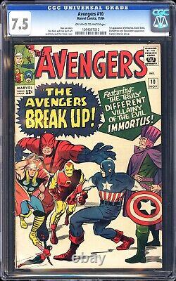 Marvel Avengers #10 CGC 7.5 Off-White to White Pages 1964 1st App. Immortus