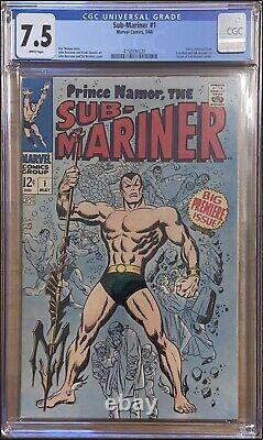 Marvel Sub-Mariner #1 CGC 7.5 White Pages 1968 Origin and First Solo Story