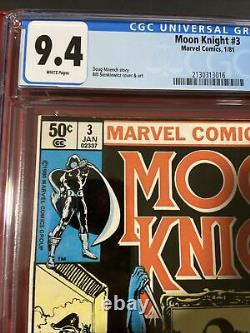 Moon Knight #3 CGC 9.4 White Pages 1st appearance of Midnight Man Newsstand