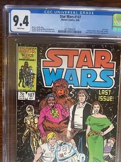 Star Wars #107 Cgc 9.4 Key Last Issue To Comics Seires Marvel 1986 White Pages