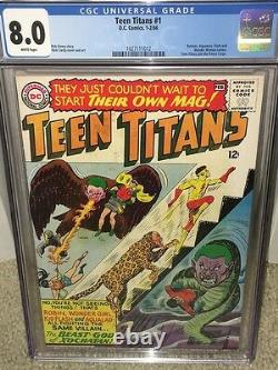 Teen Titans #1 CGC 8.0 DC 1966 Batman! Flash! WHITE PAGES! JLA! F10 112 cm