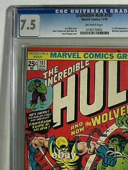 The Incredible Hulk #181 Cgc 7.5 O/white Pages-1st Full App Wolverine-very Hot