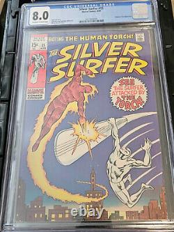 The Silver Surfer #15 CGC 8.0 WHITE Pages SS vs. The Human Torch! Marvel 1970